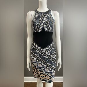 Hale Bob Black & Cream Geometric Sleeveless Midi Dress Size Small